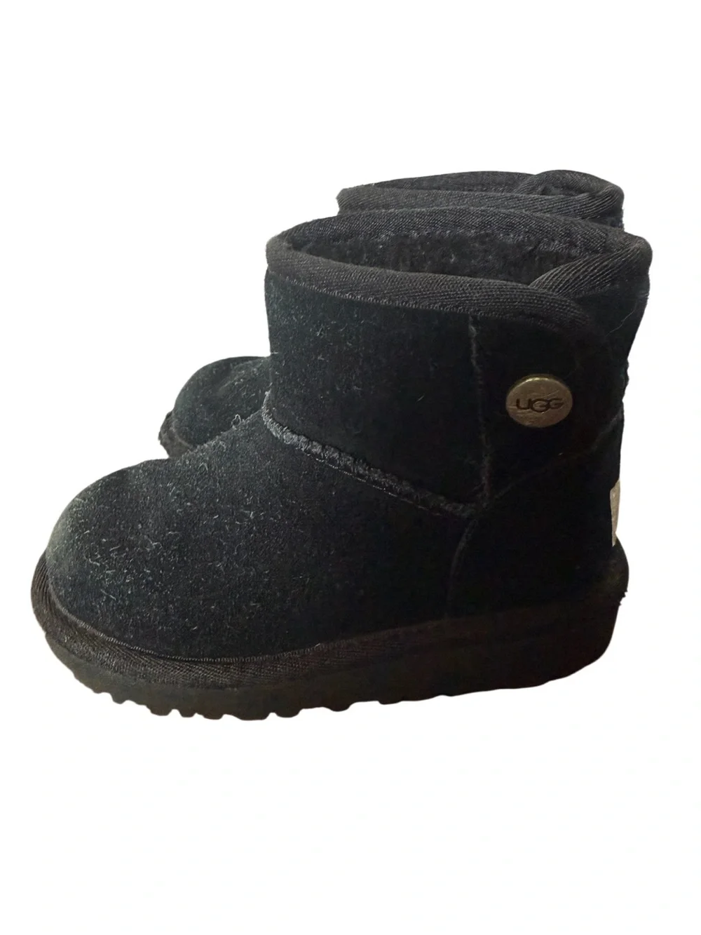 UGG Kids Jon’s Short Plush Boot - Black Suede-Size 8